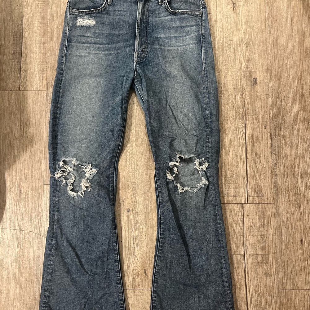 MOTHER Hustler Ankle Fray Distressed Blue Jeans
